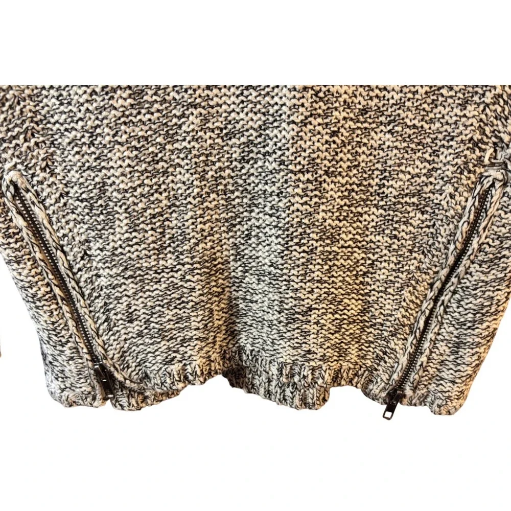 Quinn Womens Marled Knit Scoop Neck Zipper Accent Sweater Black‎ White Medium
